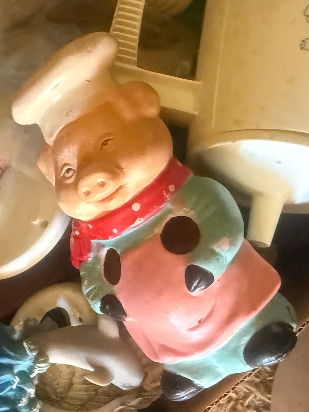 Ceramic Chef Pig Kitchen Ornament - Pink & Green
